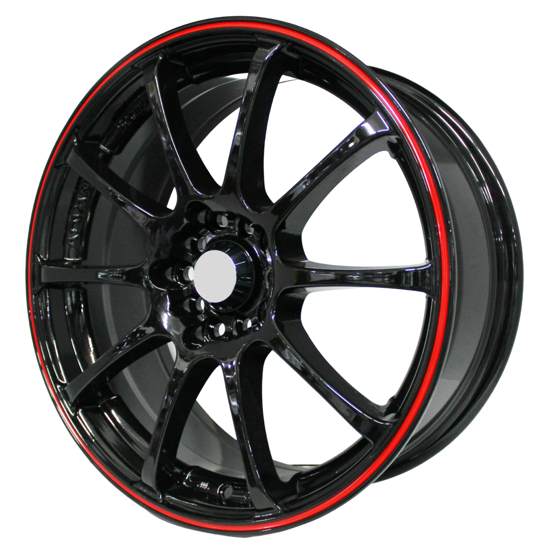 15 inch Advan5107 - 4x100/114 - Black - Red Lip Black with Red Lip 15x ...