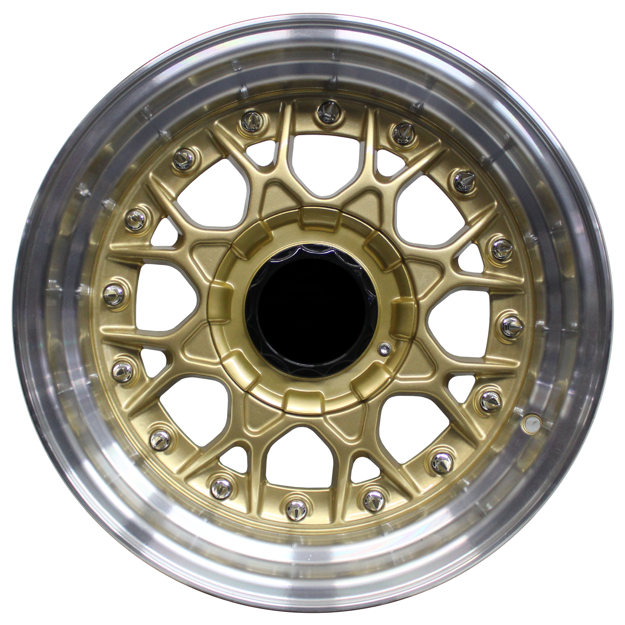 15 inch - ESA - 4X100/114 - Gold Machine Lip Silver Spike Rivets 