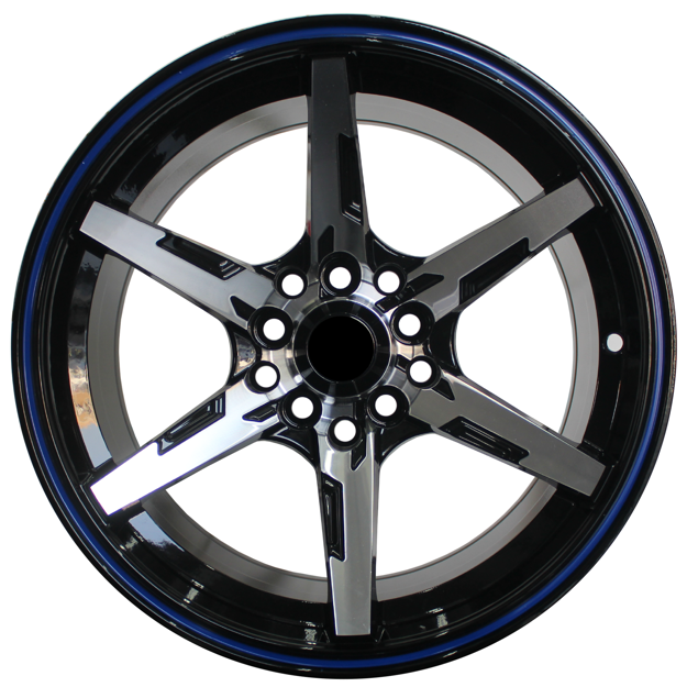 15 inch - Tirismo - 4x100/114 - Black Machined Face - Blue Lip 