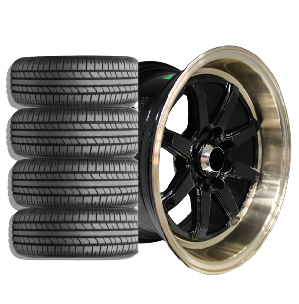 15 inch - Eleanor - 4x100/114 - Black with Gold Lip Combo Deal 