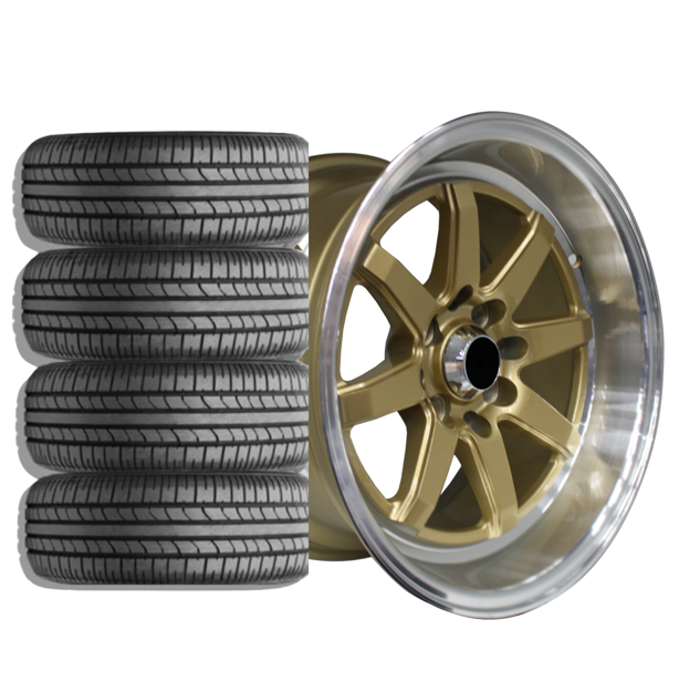 15 inch - Eleanor - 4x100/114 - Gold Machined Lip Combo Deal