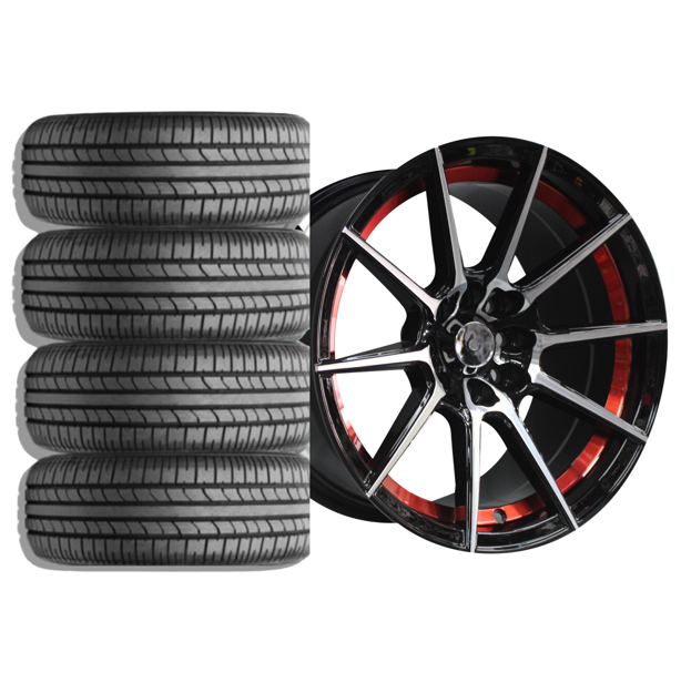 17 inch Dominant - 4x100/114 -  Black Machined Face Red Undercut Combo Deal 