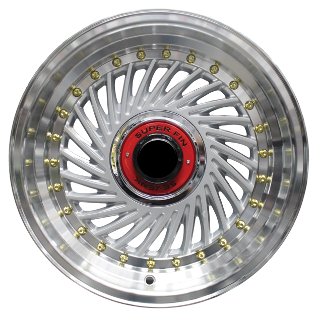 15 inch - Super Finn - 4X100/114 - Silver Machined Lip Gold Rivets 