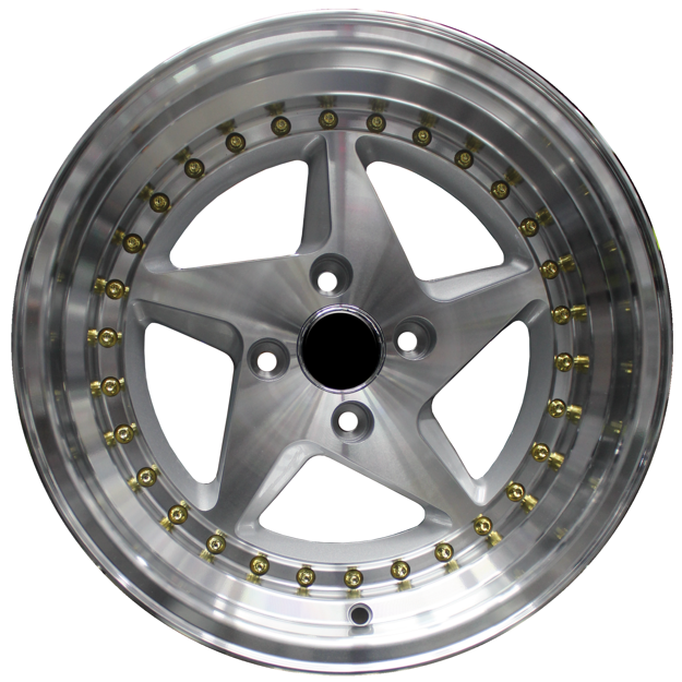 15 inch - Zenith - 4X100 - Silver Machine Lip Gold Rivets