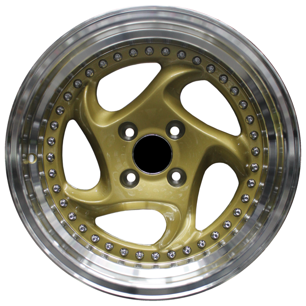 15 inch - Switchblade - 4X100 - Gold Machine Lip Silver Rivets 