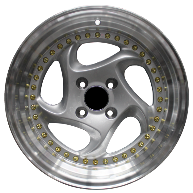 15 inch - Switchblade - 4X100 - Silver Machine Lip Gold Rivets 