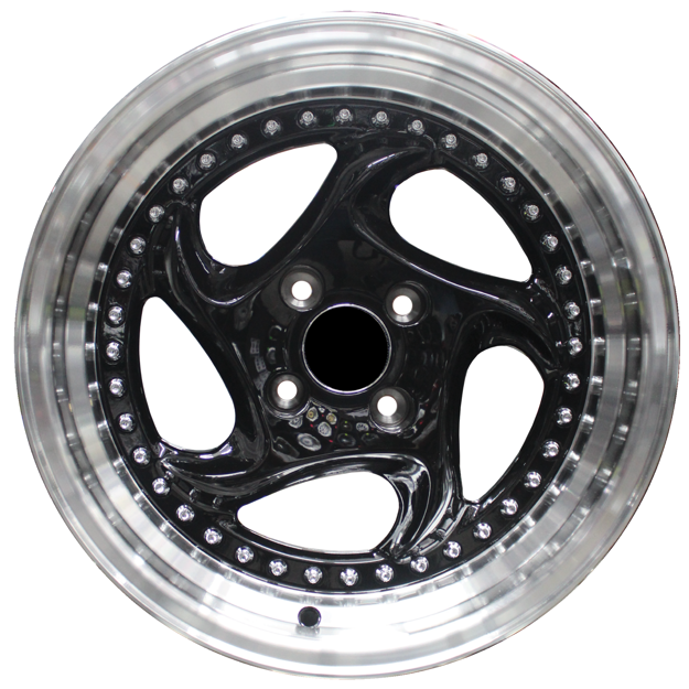 15 inch - Switchblade - 4X100 - Black Machine Lip Silver Rivets