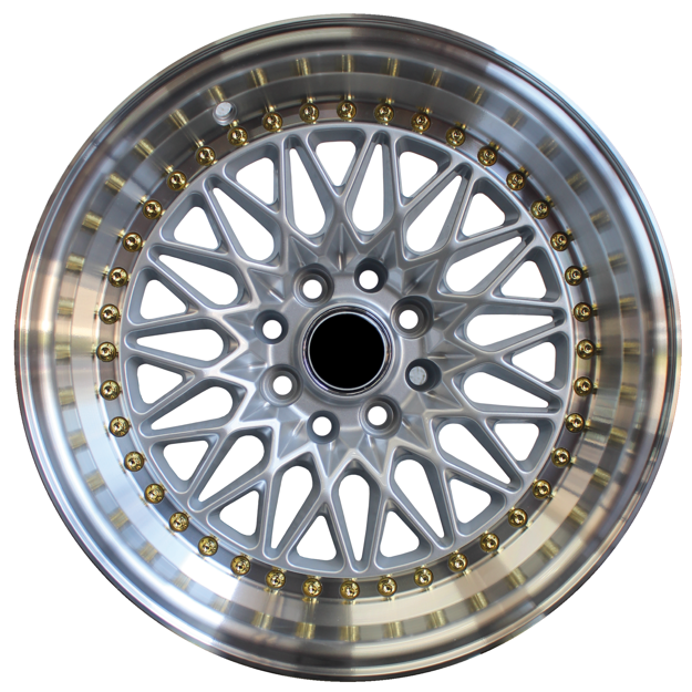 15 inch - Blitz - 4X100/114 - Silver Machine Lip + Gold Rivets 