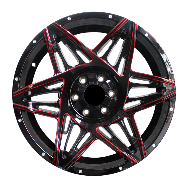 Picture of 20 Inch Dino - 6x135/6x139.7 - Gloss Black Milling Rivets+Letters+ Red Clear Coat With Windows