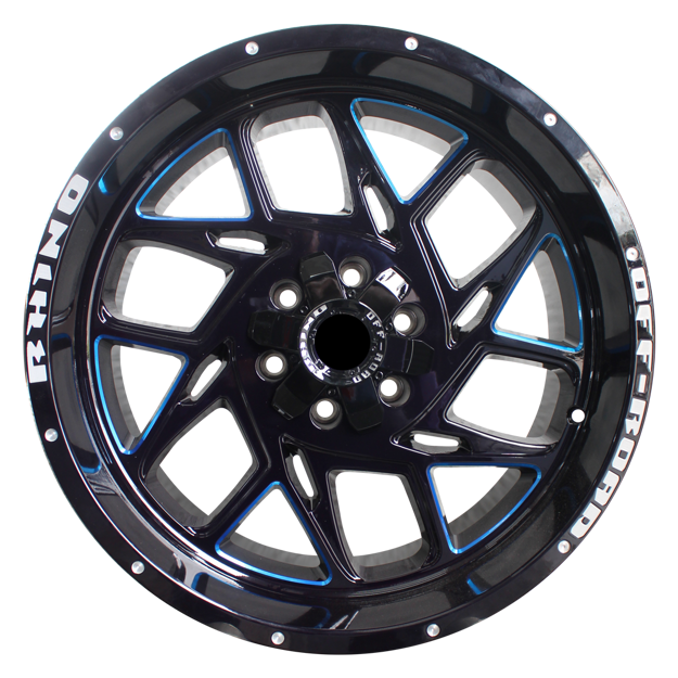 Picture of 20 Inch - Fang  - 6x139.7/6x135 - Gloss Black+Milling Rivets+Letters Blue Clear Coat w/ Windows