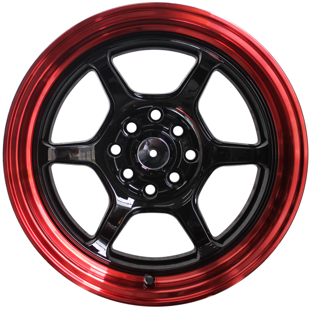 Picture of 15 Inch - Crest - 8x100/114 - Black Machine Lip + Red